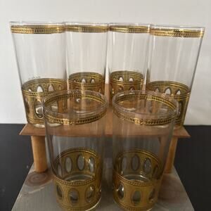 Vintage Culver Antigua Highball Glasses 22K Trim 5-1/2” High Set Of 6 Rare-1950s